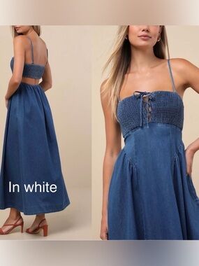 Lulu's Ivory Smocked Bodice Maxi Dress with Spaghetti Straps